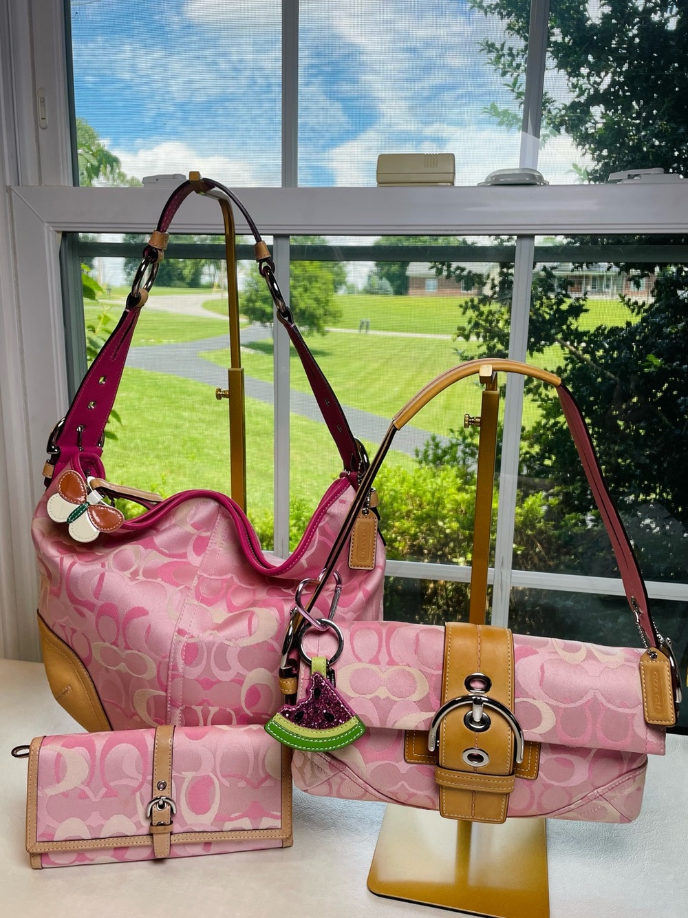 Coach Vintage Y2K Signature Pink 💕 Optic C Trio Bundle with Two Coach Charms